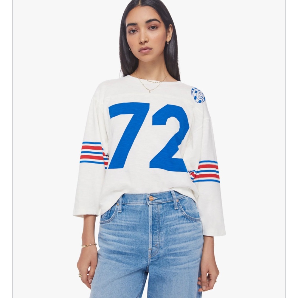 MOTHER White and Blue Jersey Top